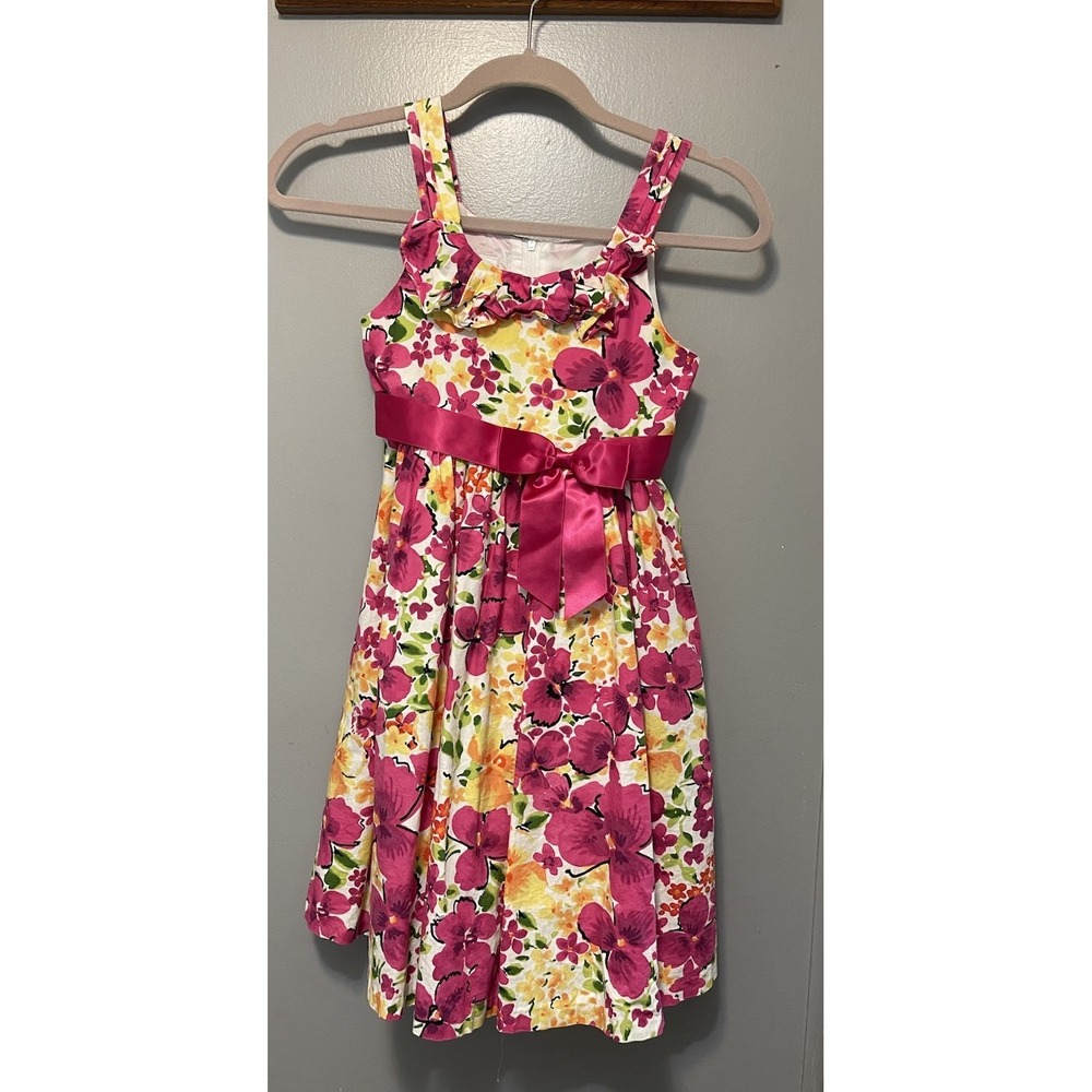 Bonnie Jean A-Line Sleeveless Floral Dress Girls Size 8 Pink Green Knee Length